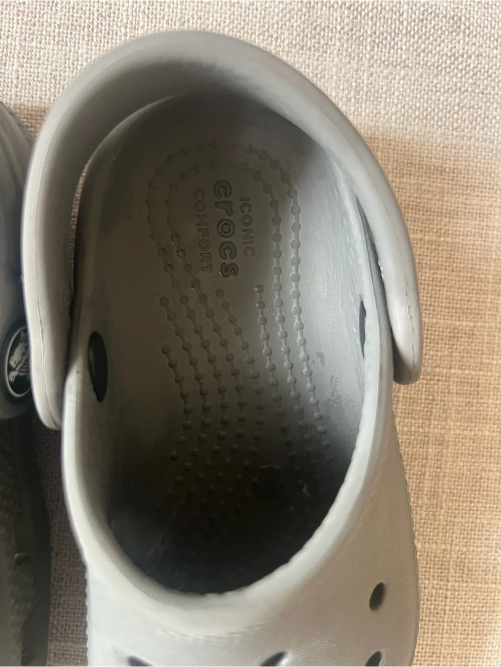 CROCS Classic unisex Kids Grey logo Slip-On mule Clogs w/strap, size 8